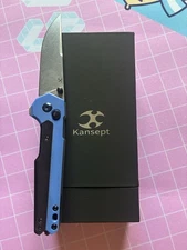 KANSEPT EDC TAC BLUE G-10/ BLACK TITANIUM BUTTON LOCK 3.1″ CPM S35VN