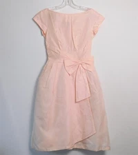 Vintage LORRIE DEB Women's 1960s Baby Pink Bow Party Cocktail Dress Size 7