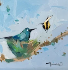 Jose Trujillo Art PRINT 16x16 Collectible Artist Painting Bird Nest Whimsical