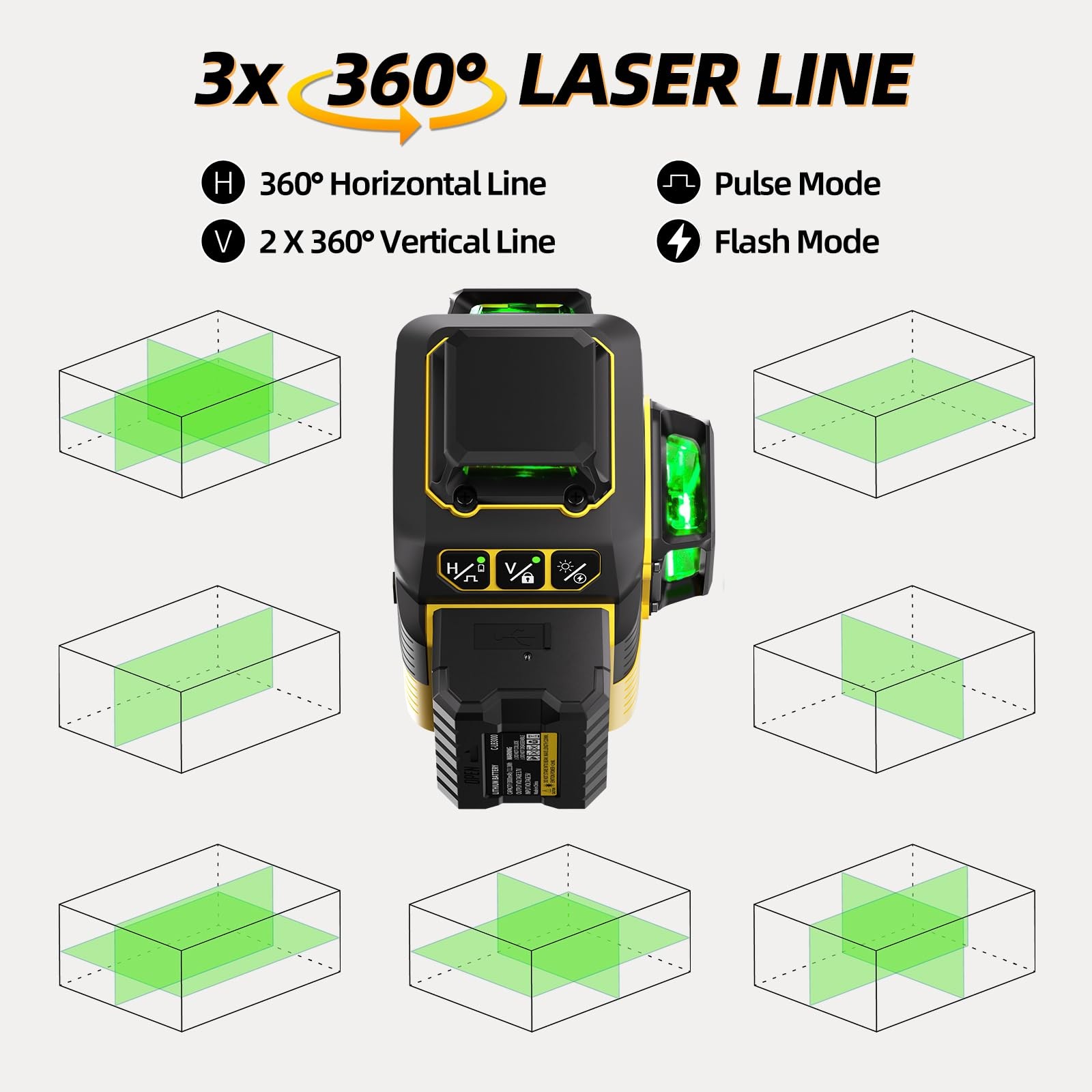 Laser Level with Tripod, Laser Level 3x360° Self Leveling 12 Green Line, Rech...