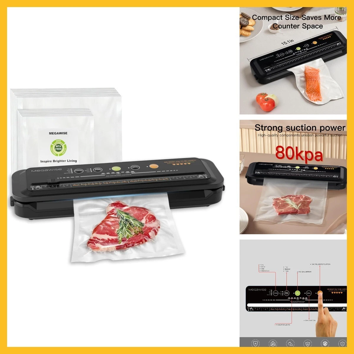 Food Vacuum Sealer W/starter Kit Accessory VS6621 Regular Mouth Black Plastic