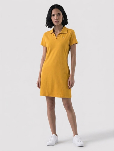 Calvin Klein Women’s Yellow Solid Collared Piqué Stretch Polo T-Shirt Dress S