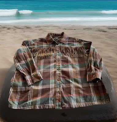Cato Western Fringe Snap Cowgirl Shirt Plaid Pockets Cotton Ladies Size 22/24W