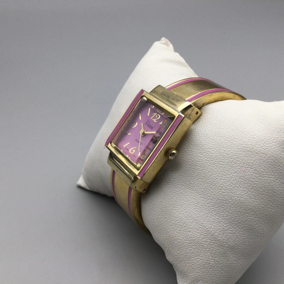 Vivani Watch Womens Gold Tone Pink Square Bangle Bracelet 24mm New Battery 6.25" - image 4 of 4