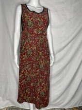 Vintage Erika & Co. Corduroy Jumper Floral Dress Burgundy Green Paisley Size S