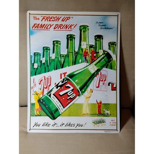 VTG 1993 7UP Family Drink Metal Sign Retro Advertising Coca Cola Collectible