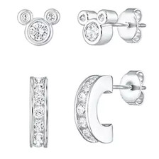 Mickey Mouse Disney Authentic Earrings Stud Silver Crystal Icon Gift Boxed   New