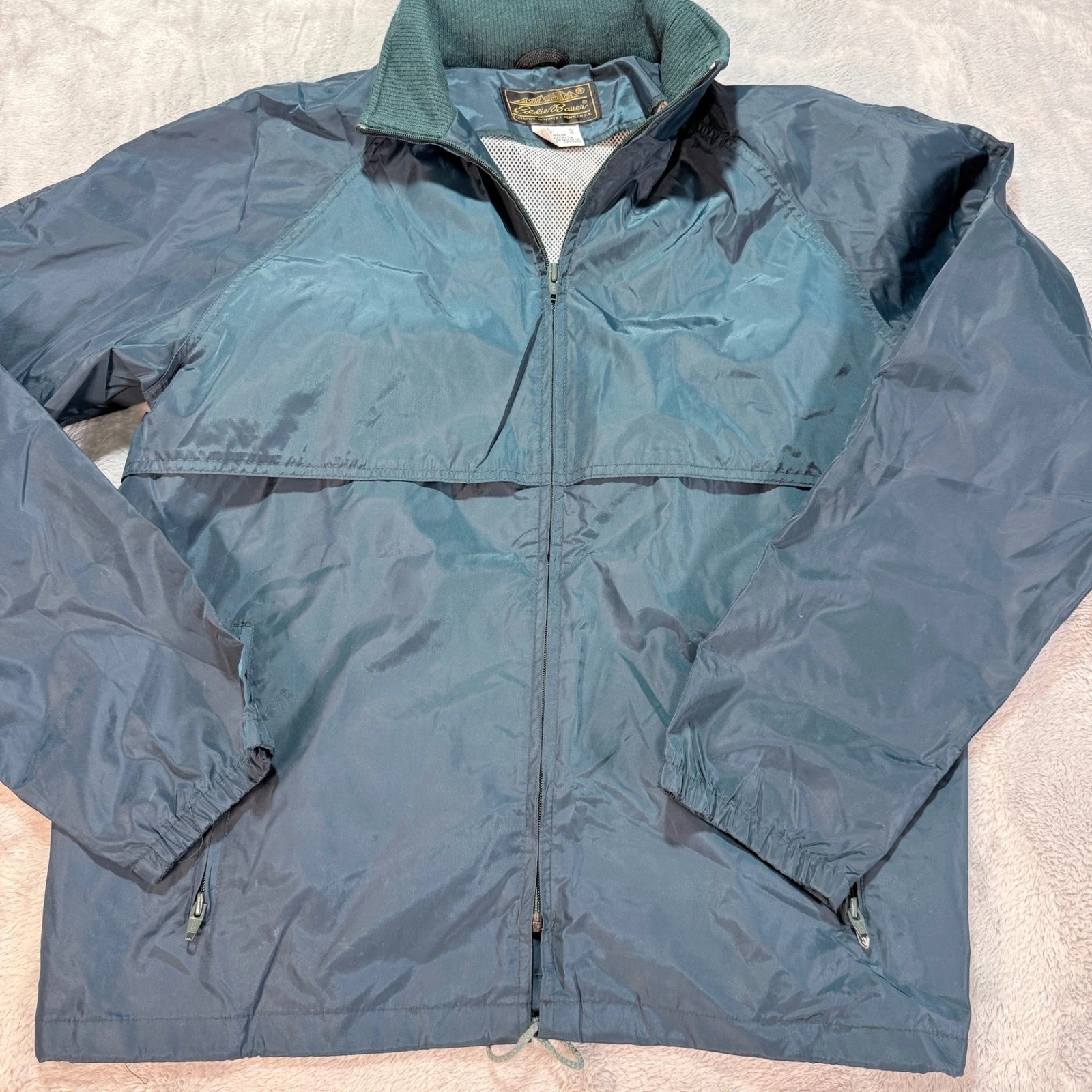 Vintage Eddie Bauer Mens XL Lightweight Nylon Windbreaker Jacket Teal Zip Up