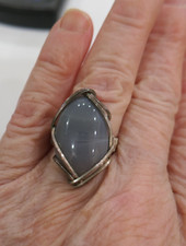 925 Sterling Silver Vintage Agate Oval Cocktail Ring Sz 6.5 Hand Made