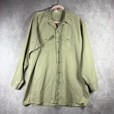 Dickies Work Shirt Mens 17-17.5x35 Khaki Vintage Made in USA Long Sleeve Button