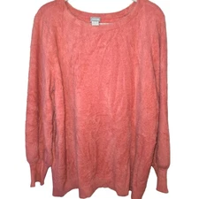 Chicos Size 3 (XL) Fuzzy Soft Peach Pink Crew Neck Pullover Cozy Sweater EUC