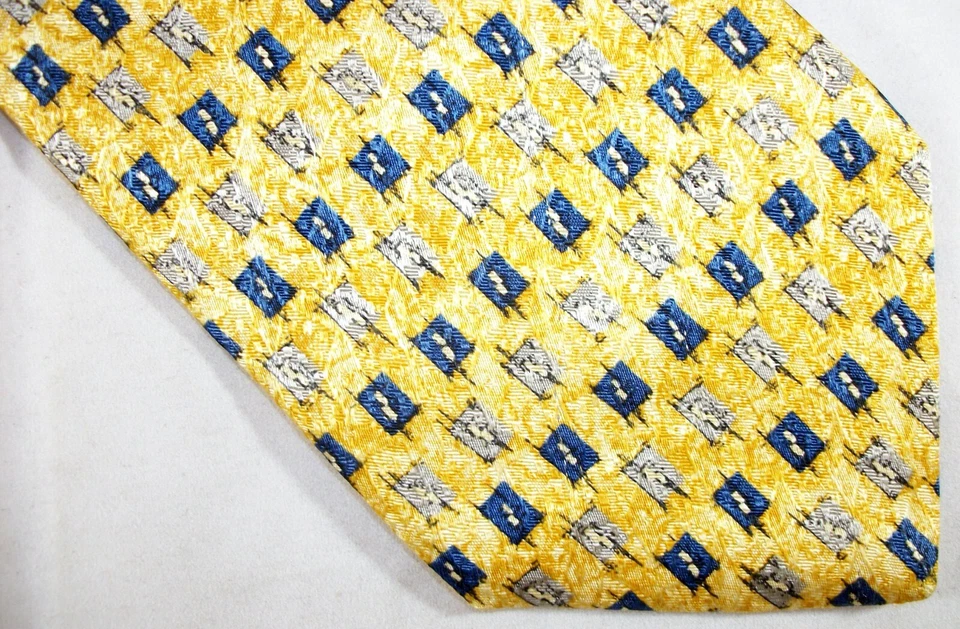 Corbata de cuello de seda BARRINGTON dorada y azul a cuadros relámpagos 59" de largo x 4" de ancho (E888) Foto 2 de 3