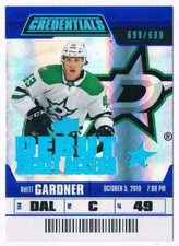 2019-20 CREDENTIALS DEBUT TICKET ACCESS BLUE RHETT GARDNER ROOKIE 699/699 DALLAS