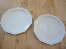 HOME TRENDS HTS23  TWO 10 1/2" DINNER PLATES TEN SIDED OFF WHITE EMBOSSED RING