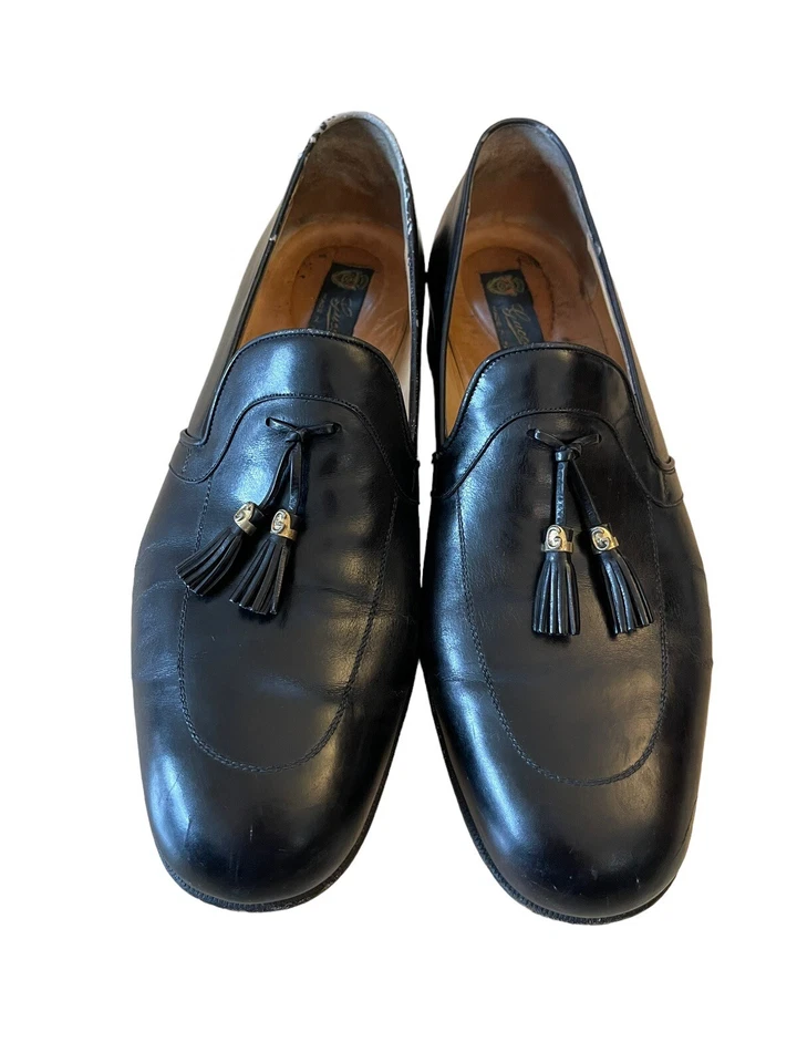 Zapato Mocasín Oxford Vintage Gucci 45.5 M Cuero Borla Negro EE. UU. 12.5