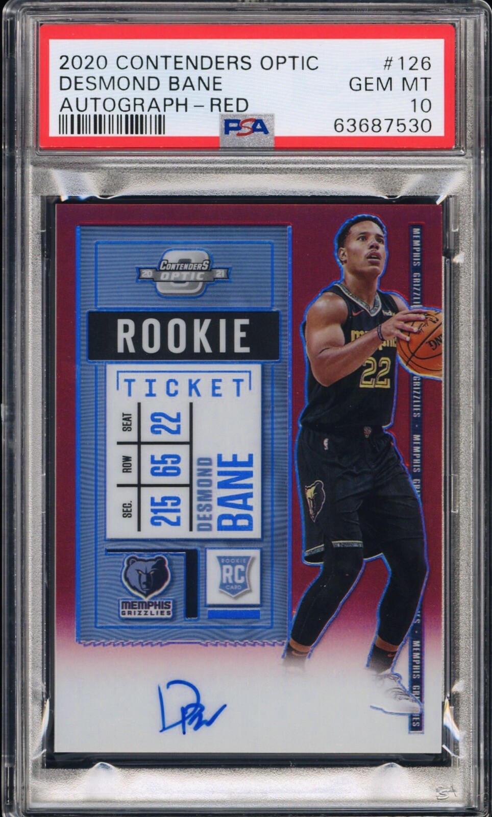2020-21 Contenders Optic Desmond Bane Rookie Ticket Red /149 RC Auto PSA 10