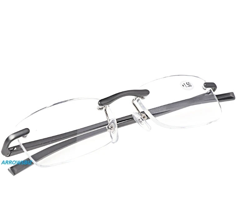 ARROWS HQ Luxury Metal Rimless Reading Glasses +1.0 +1.5 +2.0 +2.5 +3.0 +3.5 UK Seller
