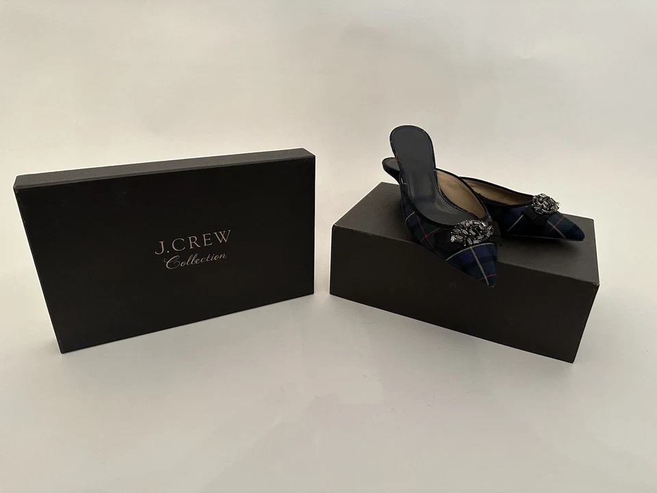 Tacones de gatito a cuadros azul marino J Crew para mujer talla 8,5 Foto 2 de 4