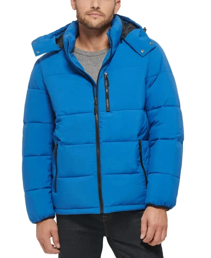 $150 Club Room Men's Stretch Hooded Puffer Jacket, Blue, XXL