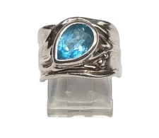 HAGIT GORALI Israel HG Sterling Silver Blue Topaz Teardrop Gemstone Ring Size 6
