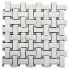 C677XH Carrara White Marble DogBone Basketweave Mosaic Tile Grey Dots Honed