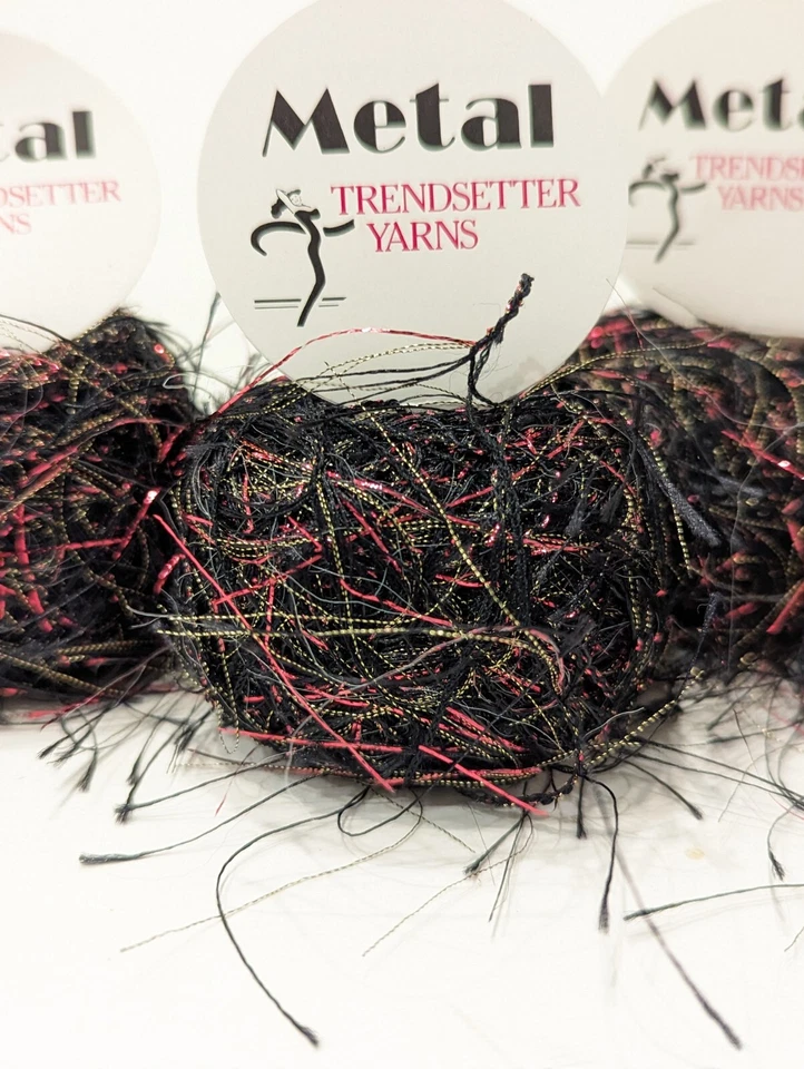 Лот из 5 БЛЕСТЯЩИХ КРУЖЕВНЫХ Шариков МЕТАЛЛИЧЕСКОЙ Пряжи TrendSetter ИТАЛИЯ #101 ЧЕРНАЯ - ФУКСИЯ - Изображение 2 из 4