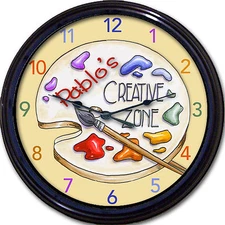 Artist's Creative Zone Wall Clock Custom Personaized Colorful Artist palette  