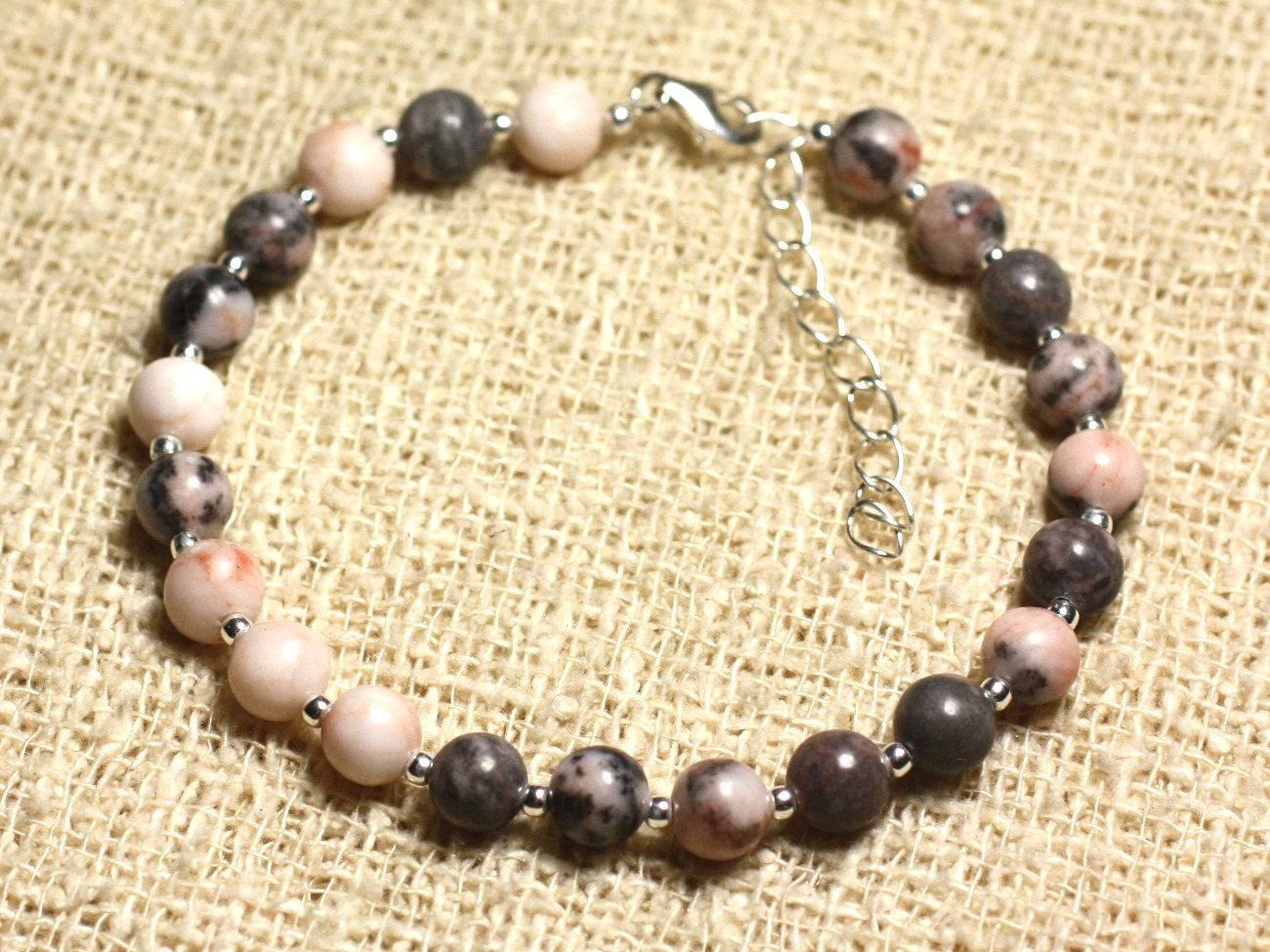 Bracelet argent 925 et jaspe véritable de haute qualité en 6mm
