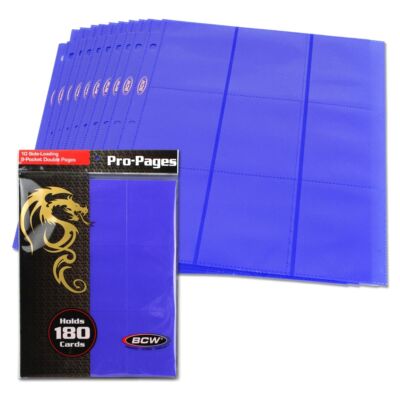 1 pack of 10 BCW 2  '' x 3 ¾'' Card 18-Pocket Side Loading Blue Pro Binder Pages