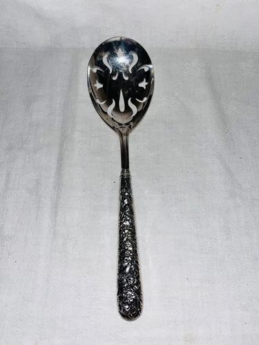 G.H.French ~ Sterling Silver Handle ~ Rose Repousse Slotted Serving Spoon