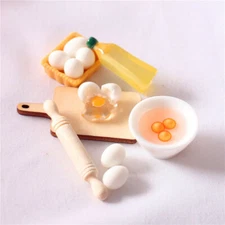1Set Dollhouse Miniature 1:12 Scale Cookware Egg Wood Rolling Pin Kitchen Food