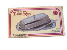 Vintage Tudor Rose Deluxe Butter Dish Spreader 1984 Phoenixware Made in USA New