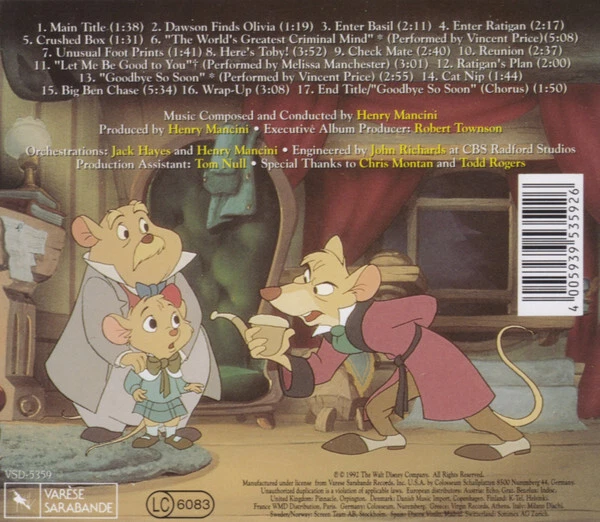 Henry Mancini–The Adventures of the Great Mouse Detective (1986) Score +3 Songs! - Bild 2 von 2