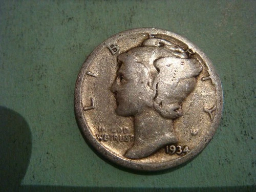 1934 P  Mercury Dime - Good album filler condition , actual coin in photo