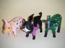 Ankyo "Party Animals" Cake Topper Toy Figurines Cat Cow & Pig