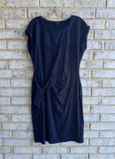 Talbots Sleeveless Tie Side Waist Eyelet Details Navy Blue Shirt Dress Size L