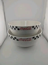 Coca-Cola nesting bowls Gibson 2002 Set Of 2 checkered Rim Mixing Serving Bowls