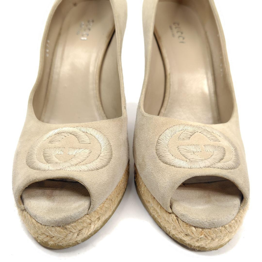 Gucci Open Toe Wedge Sole Sandals Beige Suede Size 36.5 US About6.5 Women thumbnail 17