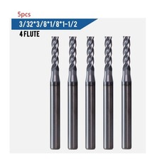 5Pcs 4 Flute 3/32" x 1/8" x 3/8" x 1-1/2" End Mills Solid Carbide AlTiN Coated
