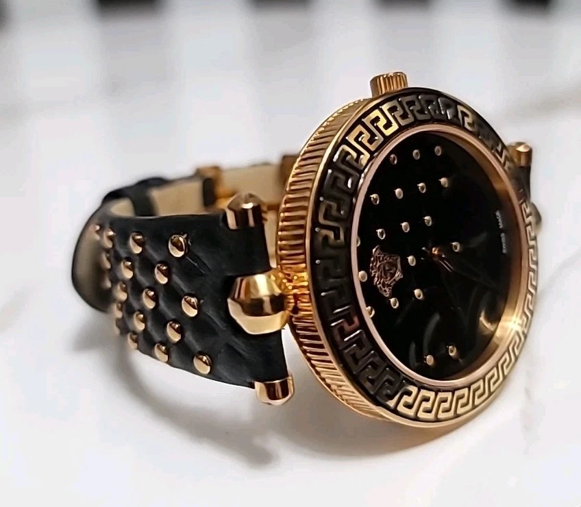 Orologio Versace originale. VERSACE VK7 quadrante smaltato nero cassa oro giallo 30 mm