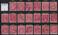 **PRICING IS FOR ONE (1) STAMP**. AUST KGV 1d RED SWK POSTMARK/DATE INTEREST (1)