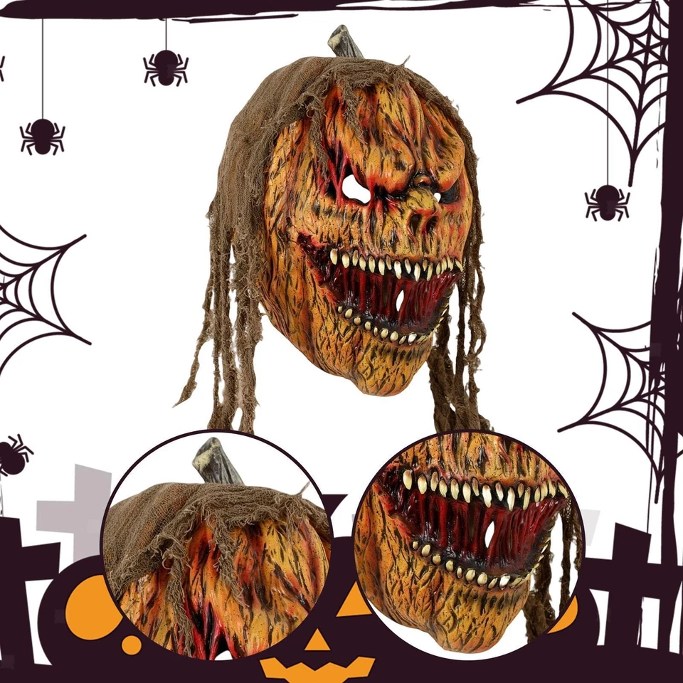 Halloween Kürbis Gesicht Kopf Maske Kostüm Kopfschmuck Scary Cosplay Kostüm - Bild 4 von 4