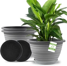 Large-Planter-Indoor-Outdoor Plant Pots, 12 inch 3 Pack Plastic Flower Pots with