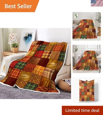 Cozy Fall Throw Blanket - Orange Plaid Fleece for Stylish Livingroom Decor