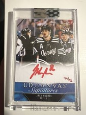 2023-24 Upper Deck Clear Cut Hockey Jack Hughes UD Canvas Red Auto /86