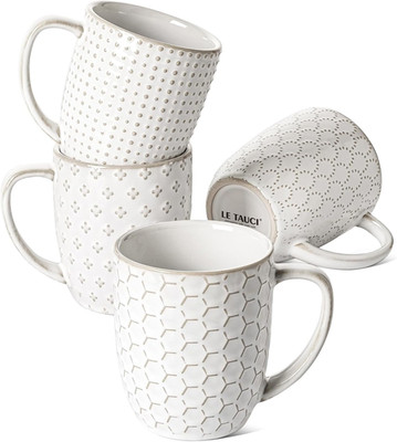 Coffee Mugs 12 Oz, Ceramic Mug Set Set of 4, Embossment Cups for Espresso, Latte