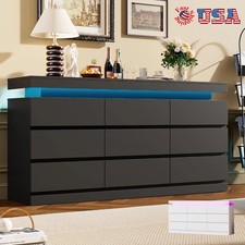 9-Drawer Wood Dresser Sturdy Storage Tower Dresser for Bedroom w/ Led Organizer