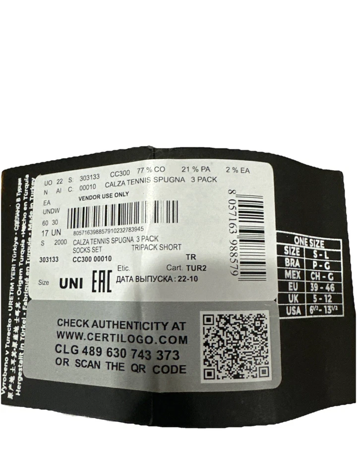 Pack de 3 EMPORIO ARMANI CALZA TENIS DEPORTIVO CALCETINES ACOLCHADOS PARA HOMBRE, BLANCOS Nuevos con etiquetas Foto 4 de 4