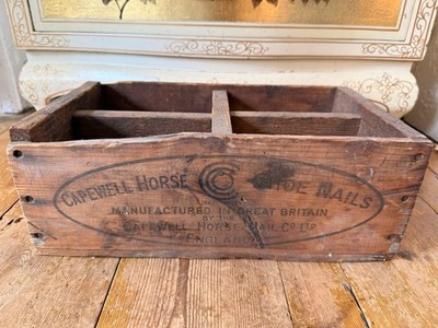 Vintage Capewell Hufeisen Nägel Kiste Holz Rustikal Bauernhaus Cottagecore