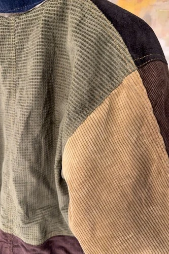 Reworked Carhartt Patchwork Corduroy Jacket S Brown Olive Colorblock Quilted image 2